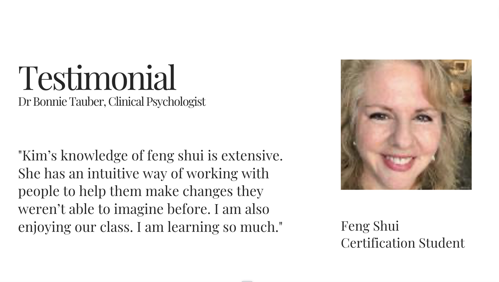 Kim Colwell Design feng shui student testimonials.