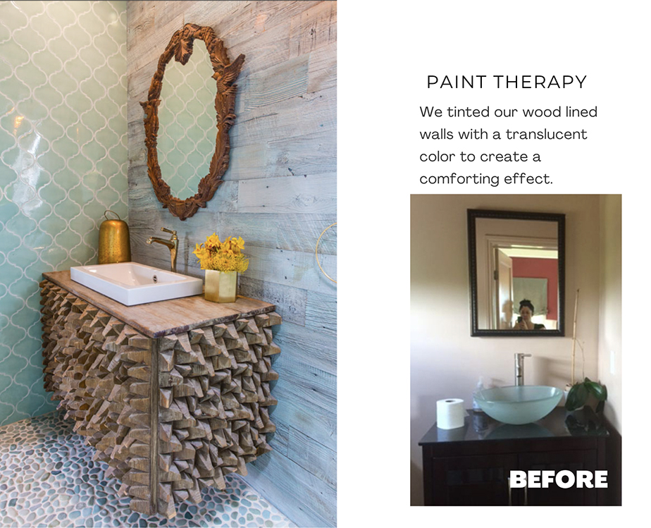 Creative before and after paint by Kim Colwell, interior designer.