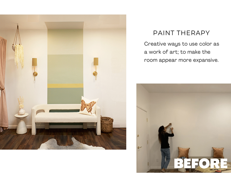 Before and after paint by Kim Colwell interior design.