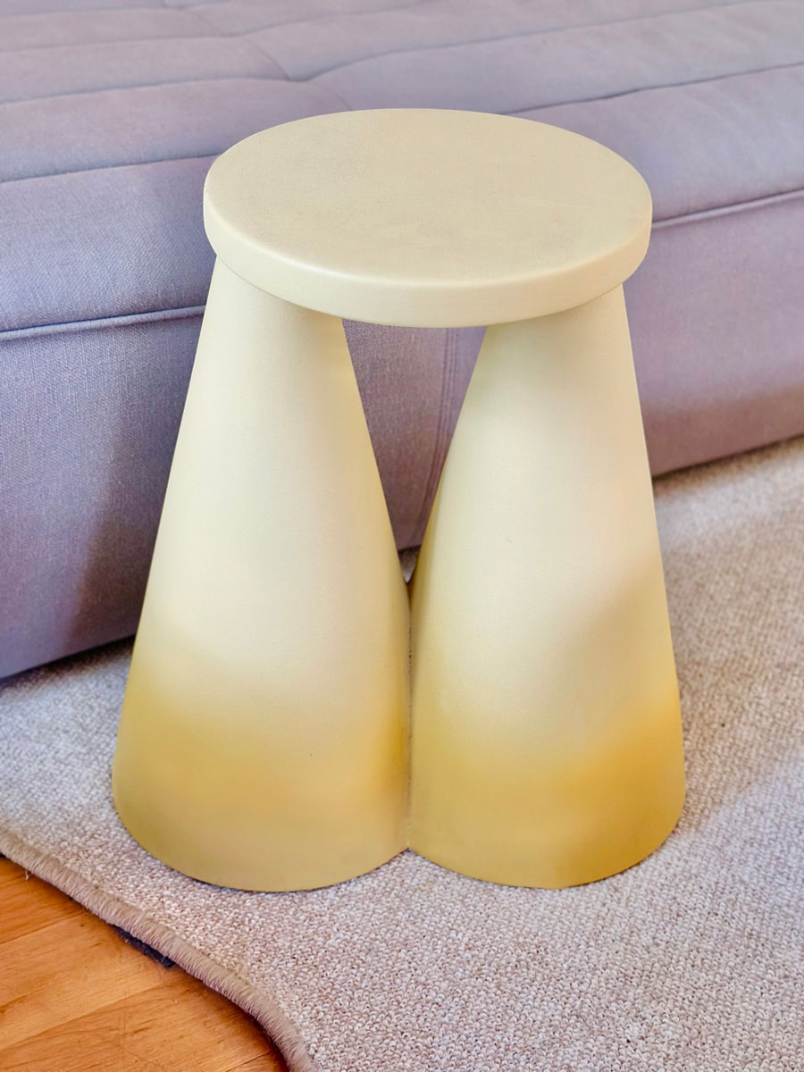 Yellow ombre Isola side table by Cara Davide for Portego, sourced by Kim Colwell Design for her home refresh project.