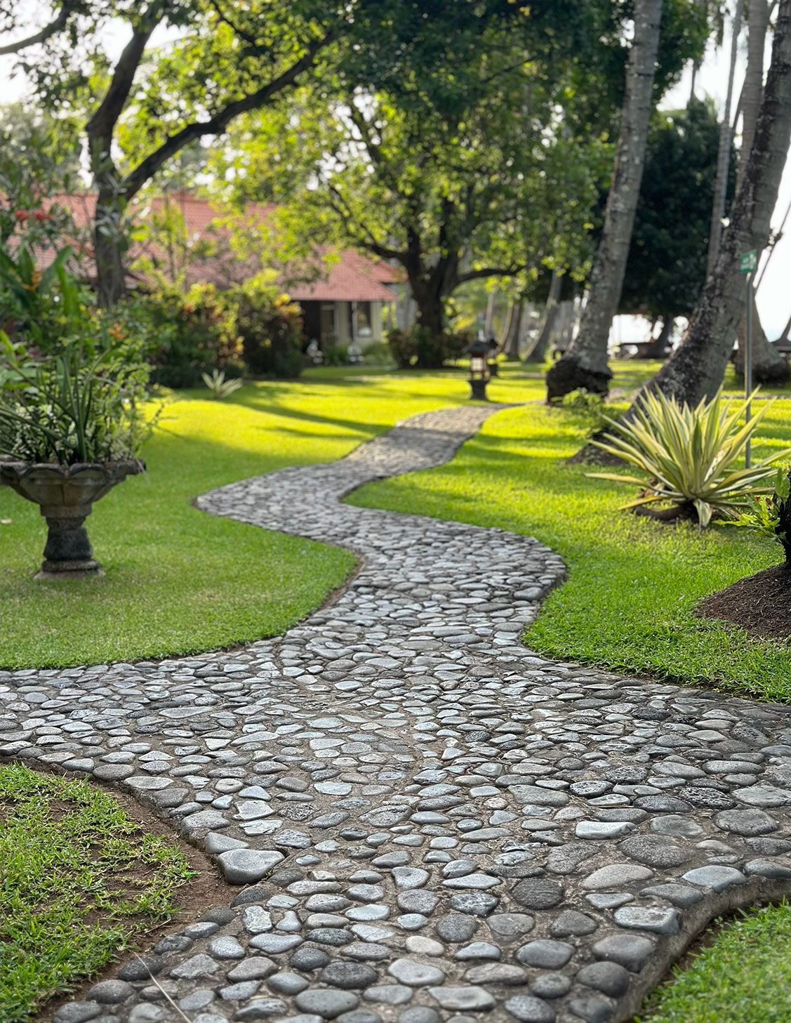 Winding path paved with stone, metaphoric of the path to visualize ahead for Kim Colwell's House Blessing Ceremony, Los Angeles. 